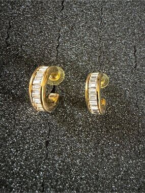Swarovski Baguette Cut Rhinestone Hoop Earrings
